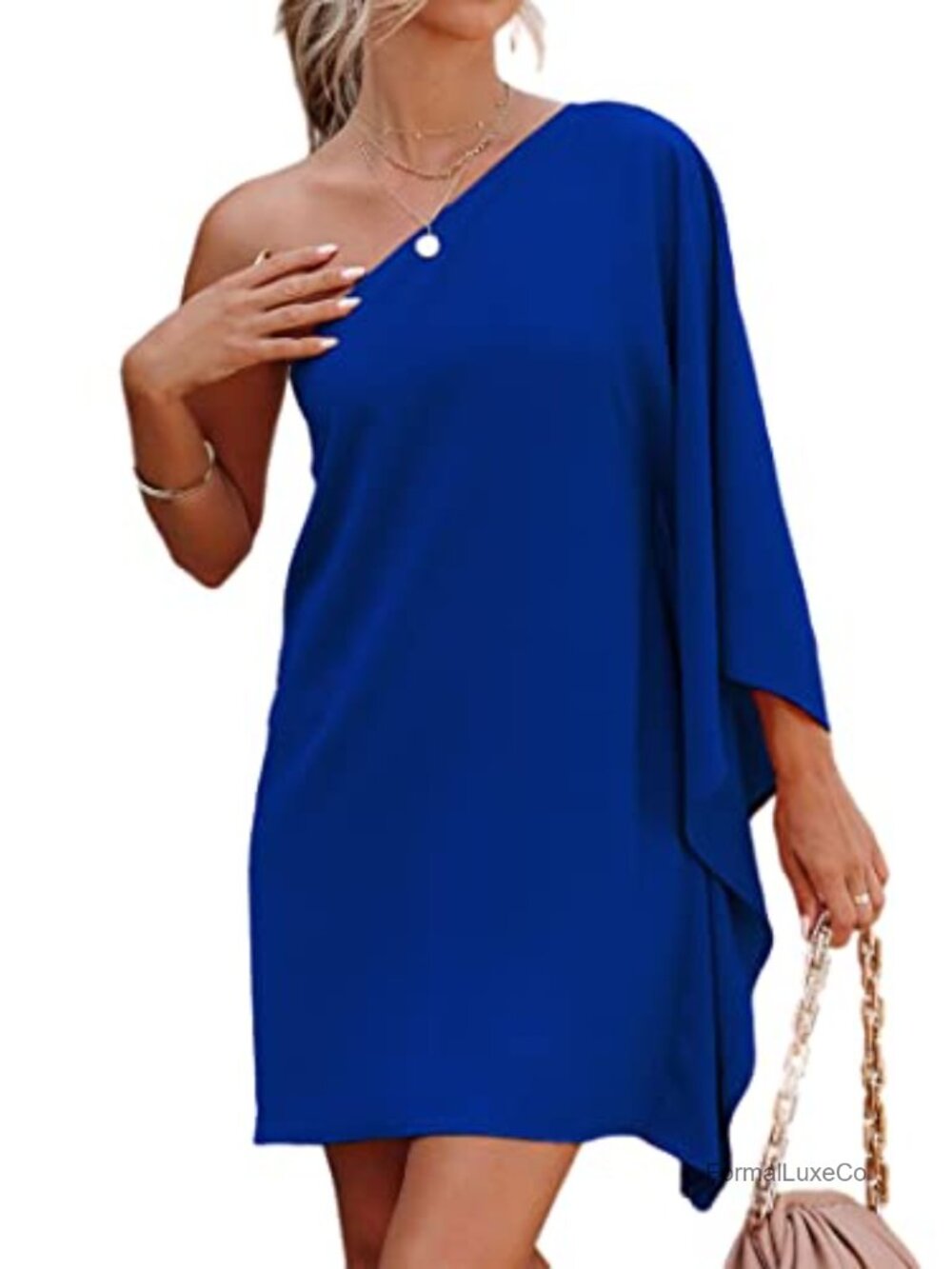 Women's One Shoulder Mini Dress Batwing Sleeve Wedding Guest Cocktail Party